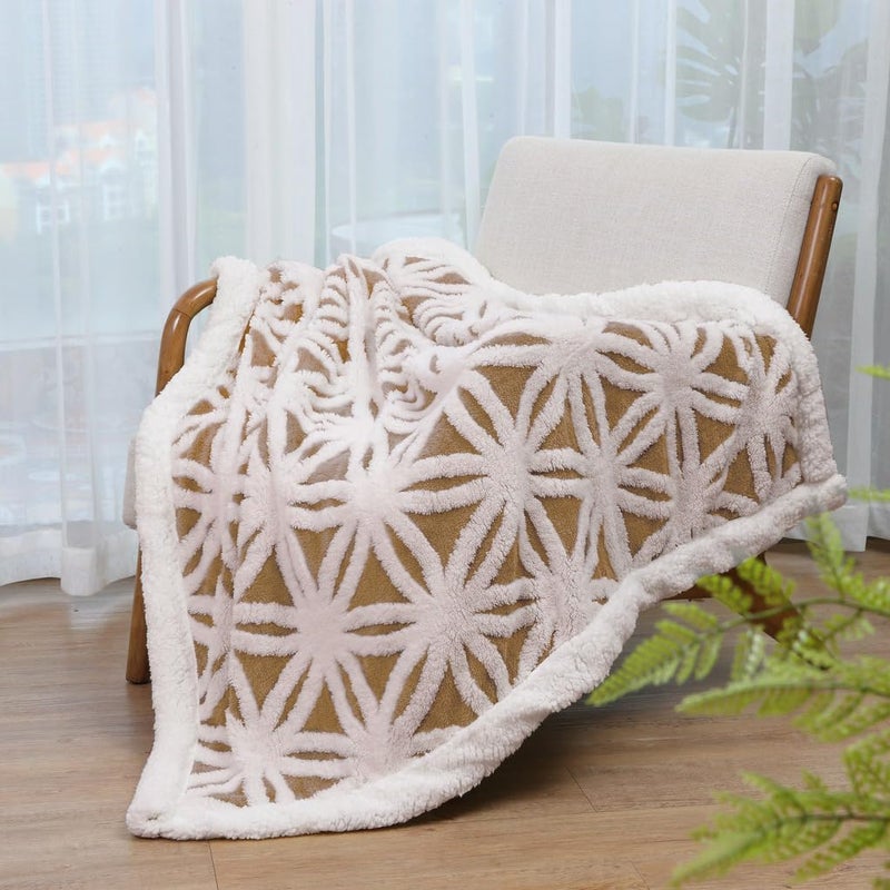 LOMAO Sherpa Fleece Blanket Fuzzy Soft Throw Blanket Dual Sided Blanket for Couch Sofa Bed (Khaki, 51"x63") - Image 2